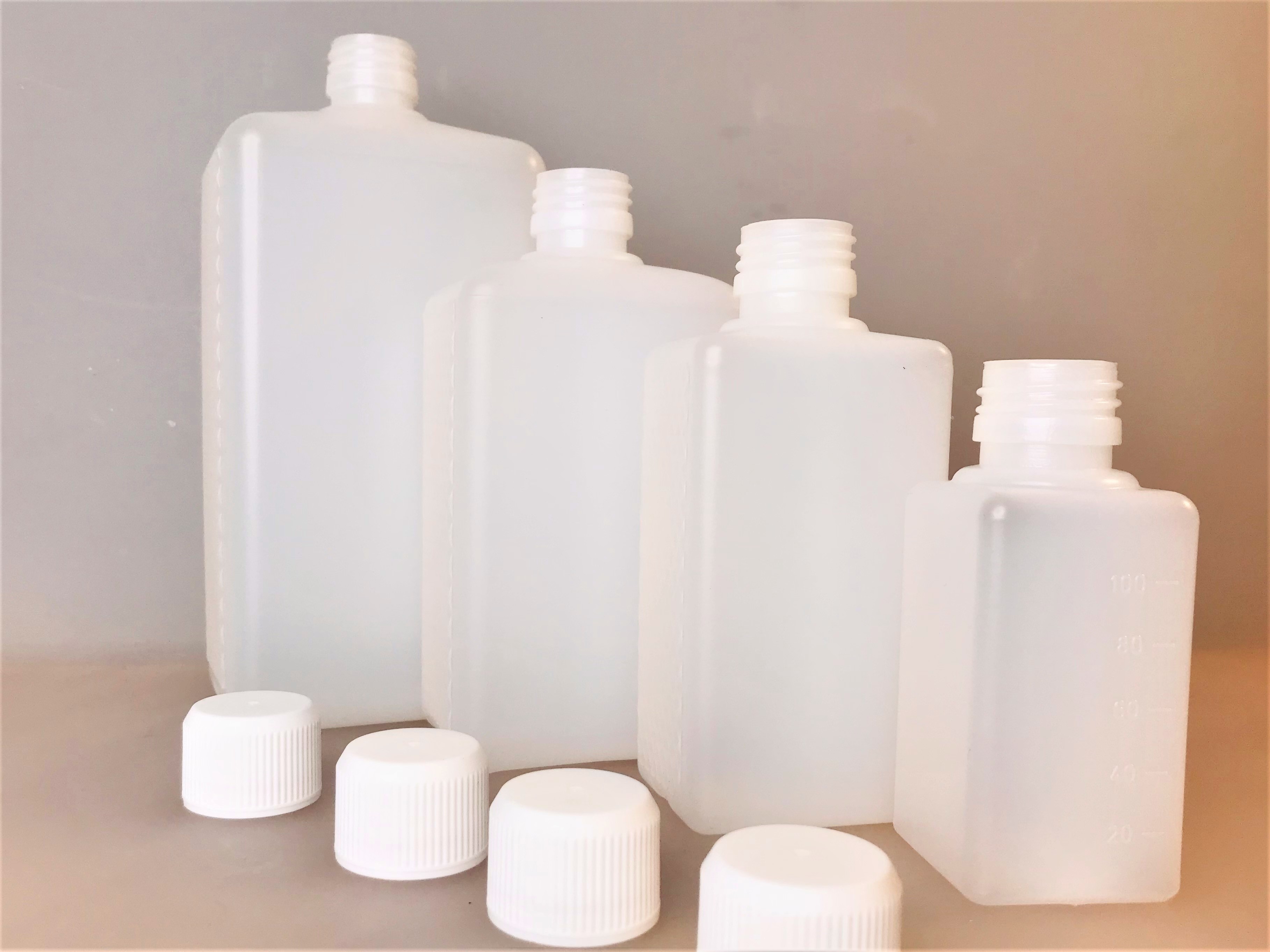 Verpackungsflaschen viereckig 100-1000ml mit verschiedenen Verschlüssen