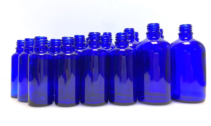 Glasflasche Blauglas DIN18 verschiedene Grössen