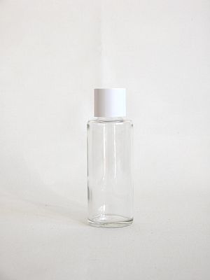 Glasflasche für Ölausguss, Deckel weiss, schmale Öffnung
